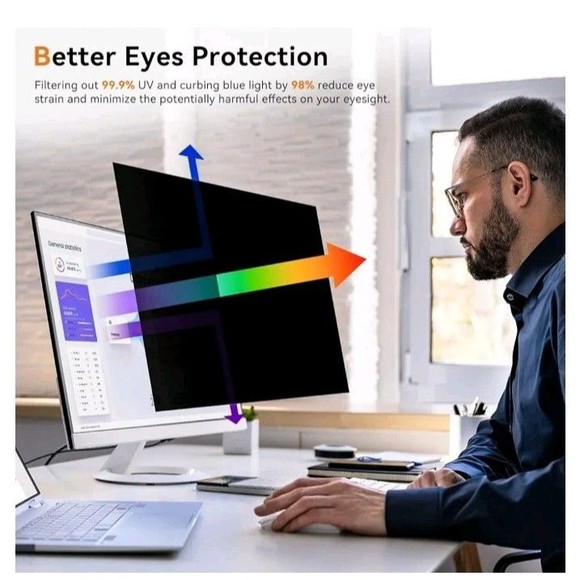 2 Pack 22-in Computer Privacy Screen for 16:10 Anti Glare Blue Light Protection - Picture 3 of 10